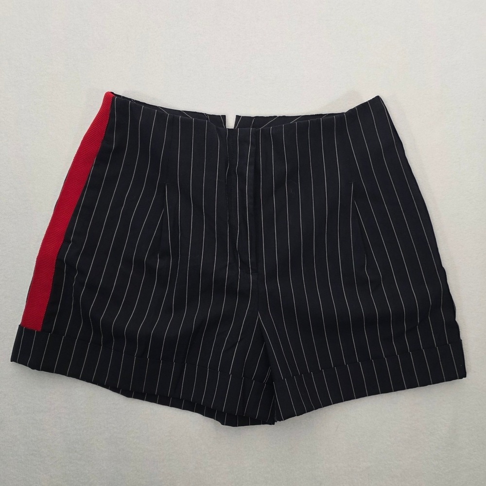 Rag & Bone Pinstripe Shorts 4 Navy Blue Wool Red Side Stripe Preppy Academic